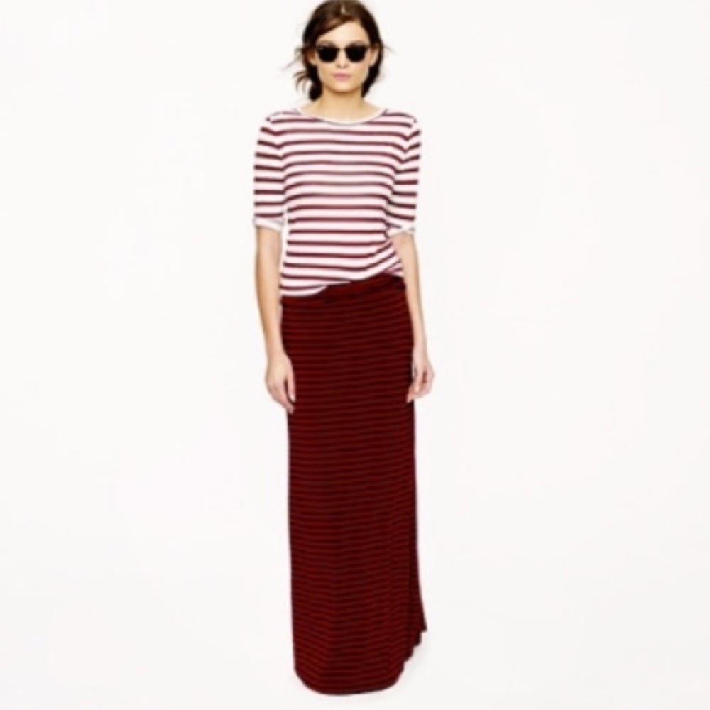 J. Crew Red and Blue Striped Jersey Maxiskirt